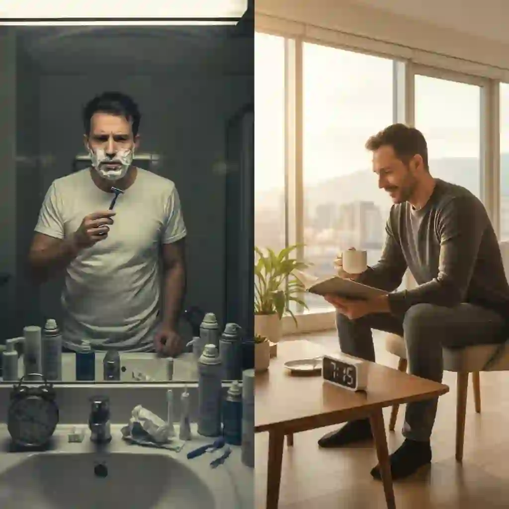 Man enjoying saved time from automated grooming after beard laser hair removal, reflecting the shift from repetitive daily shaving to efficient, long-lasting reduction that streamlines mornings and boosts focus and energy.