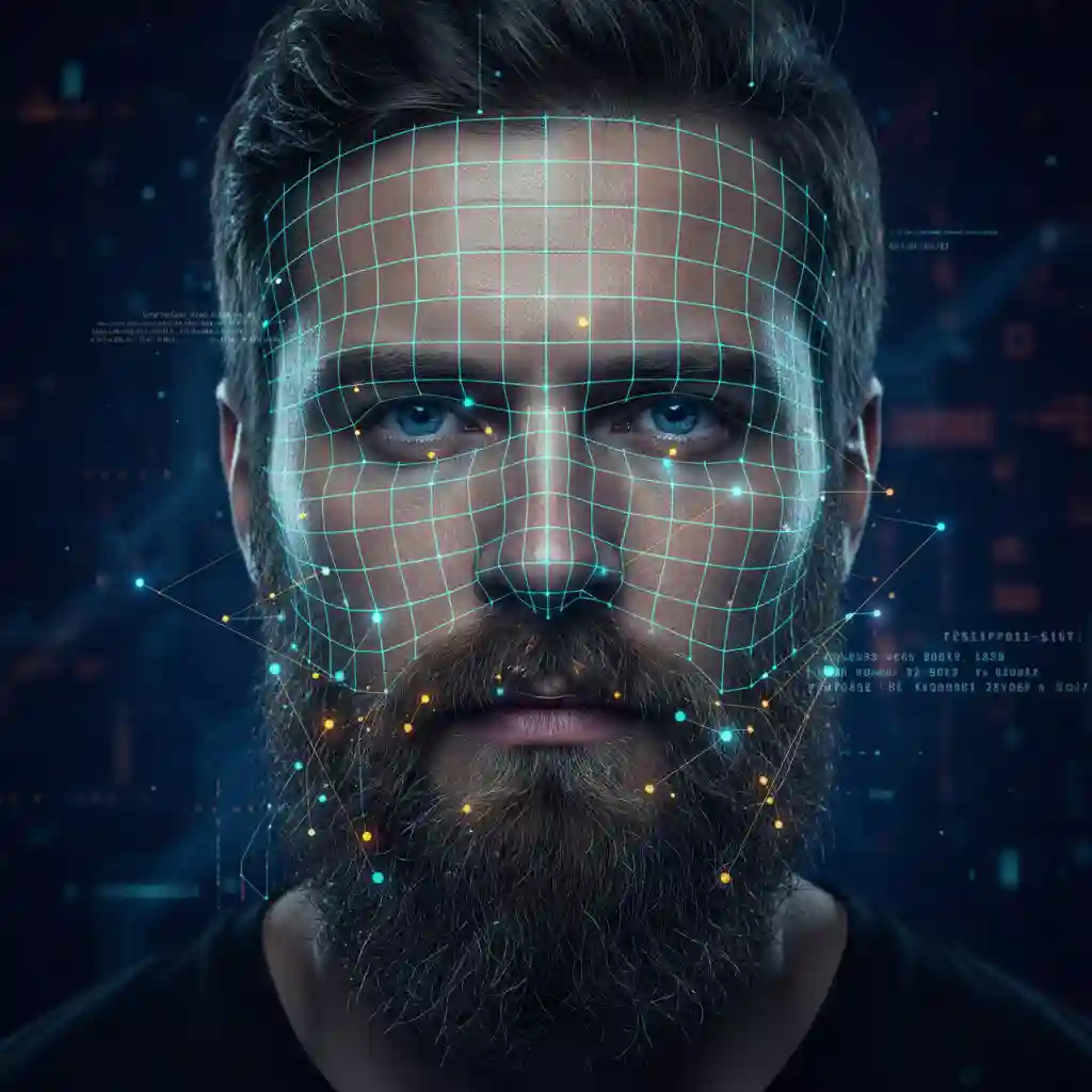 AI facial landmark detection mapping jawline, cheeks, and lips as a foundation for an ai beard remover online free to accurately identify beard boundaries before generating believable clean‑shaven skin.