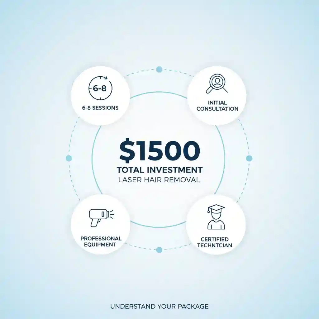 Detailed breakdown of the average fifteen hundred dollar cost for a complete laser hair removal beard package, including session fees, consultation, and potential extra costs for numbing cream or maintenance in different locations.