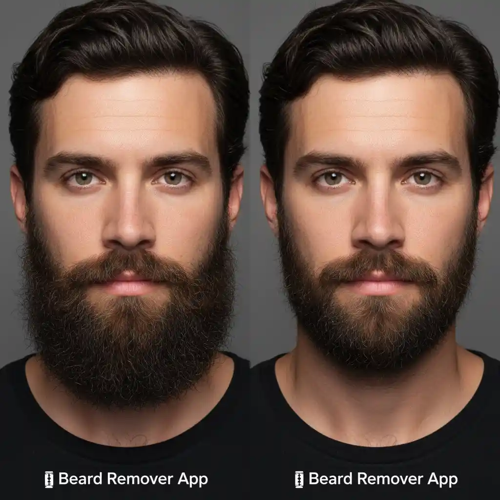 Product screenshot of our AI tool demonstrating a high‑fidelity Beard Remover Filter alternative that reconstructs hidden jawlines and skin textures for believable clean‑shaven photos across diverse beard types.
