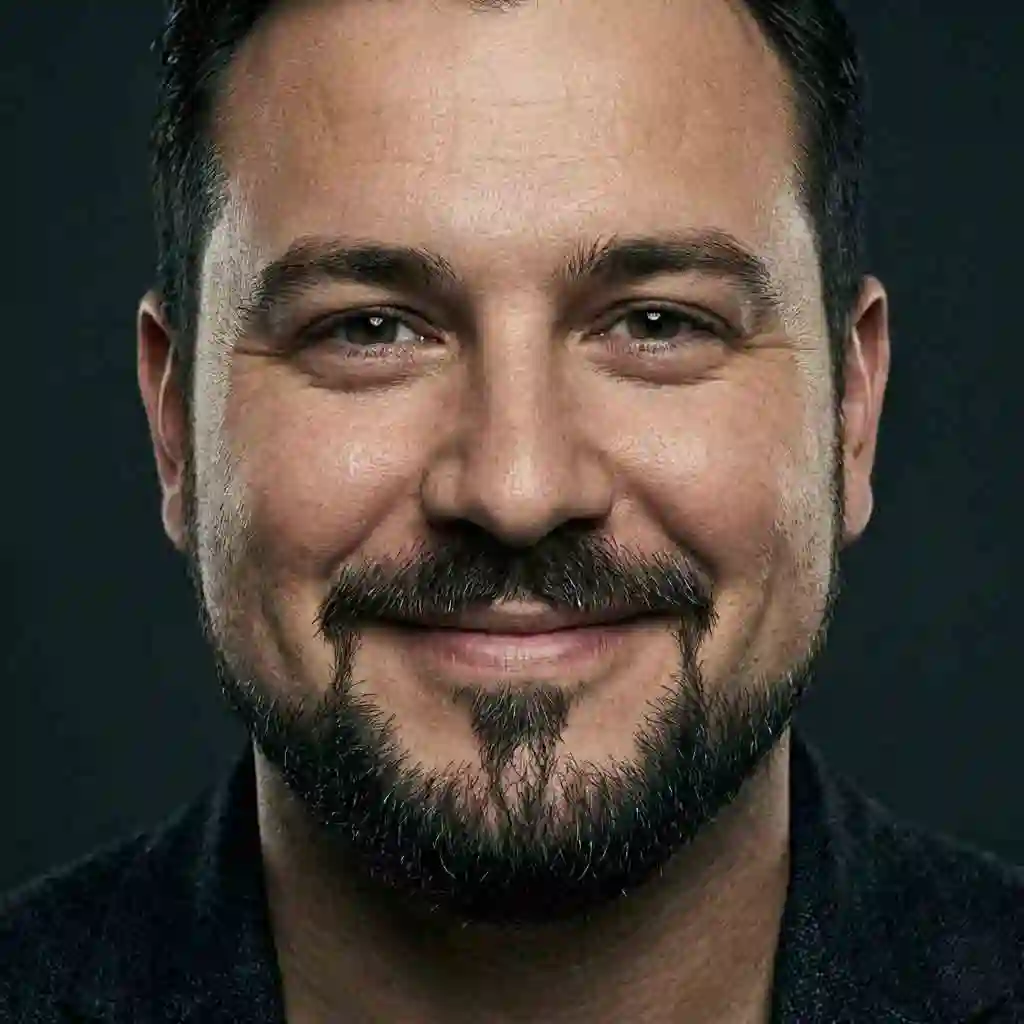 Illustration of an Anchor beard tracing the jawline to create length, a top choice for round faces in the comprehensive guide to beard styles and face shapes.