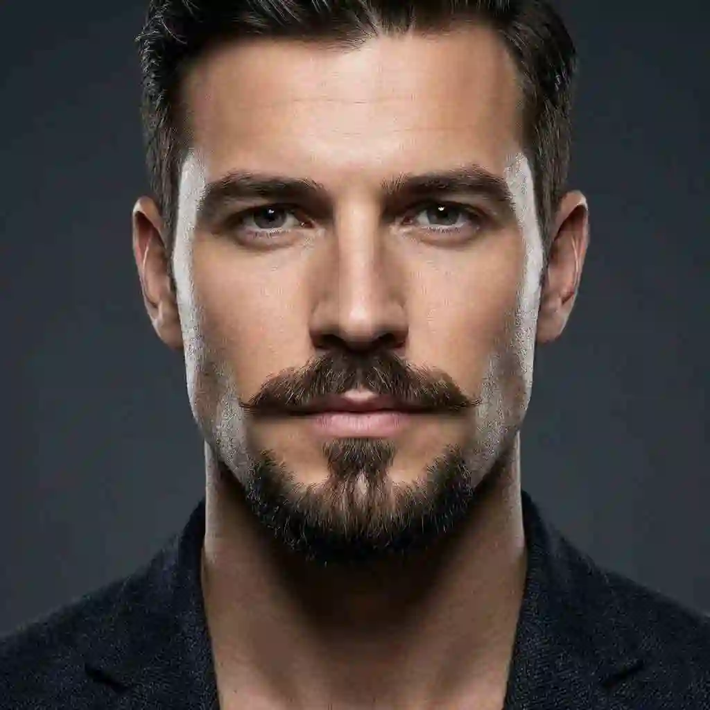 A Balbo beard style without sideburns, demonstrating how to soften a square jawline through strategic selection of complementary beard styles and face shapes.