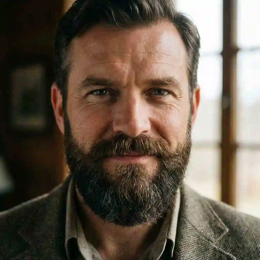 The circle beard which rounds off the mouth area, helping to soften sharp jawlines and serving as the best beard for your face shape for square faces.
