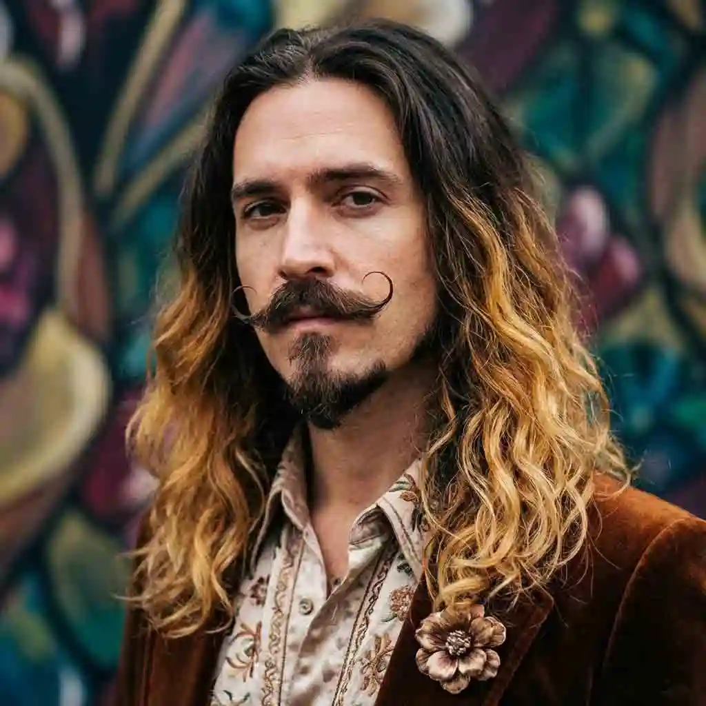 Jared Leto’s experimental disconnected mustache with long hair and no sideburns, embracing asymmetry, floating mustache structure, and eccentric detailing for a versatile, rock-star-meets-actor grooming vocabulary.