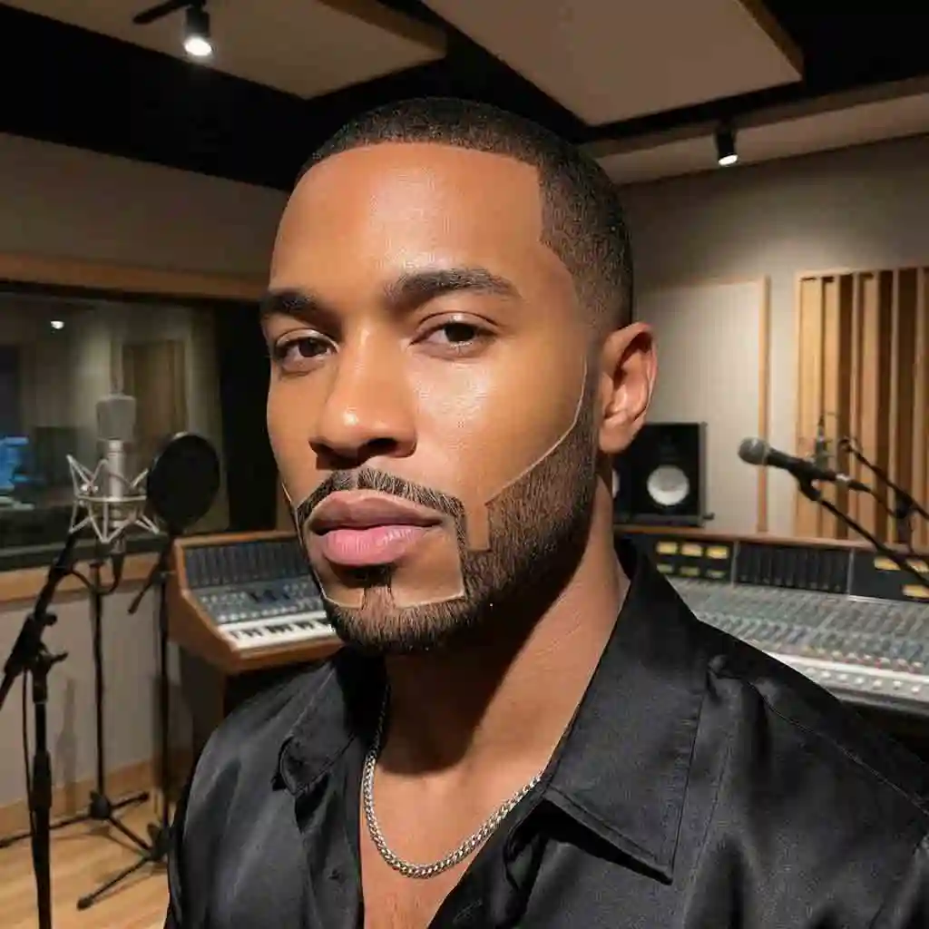 Craig David’s R&B precision grooming featuring a disconnected mustache with extreme geometric edges, ultra-clean lines, and meticulous facial hair separation that reads like fine, decorative contouring on the face.