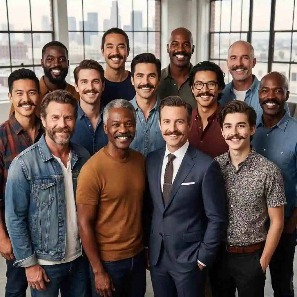 Montage of celebrity disconnected mustache styles