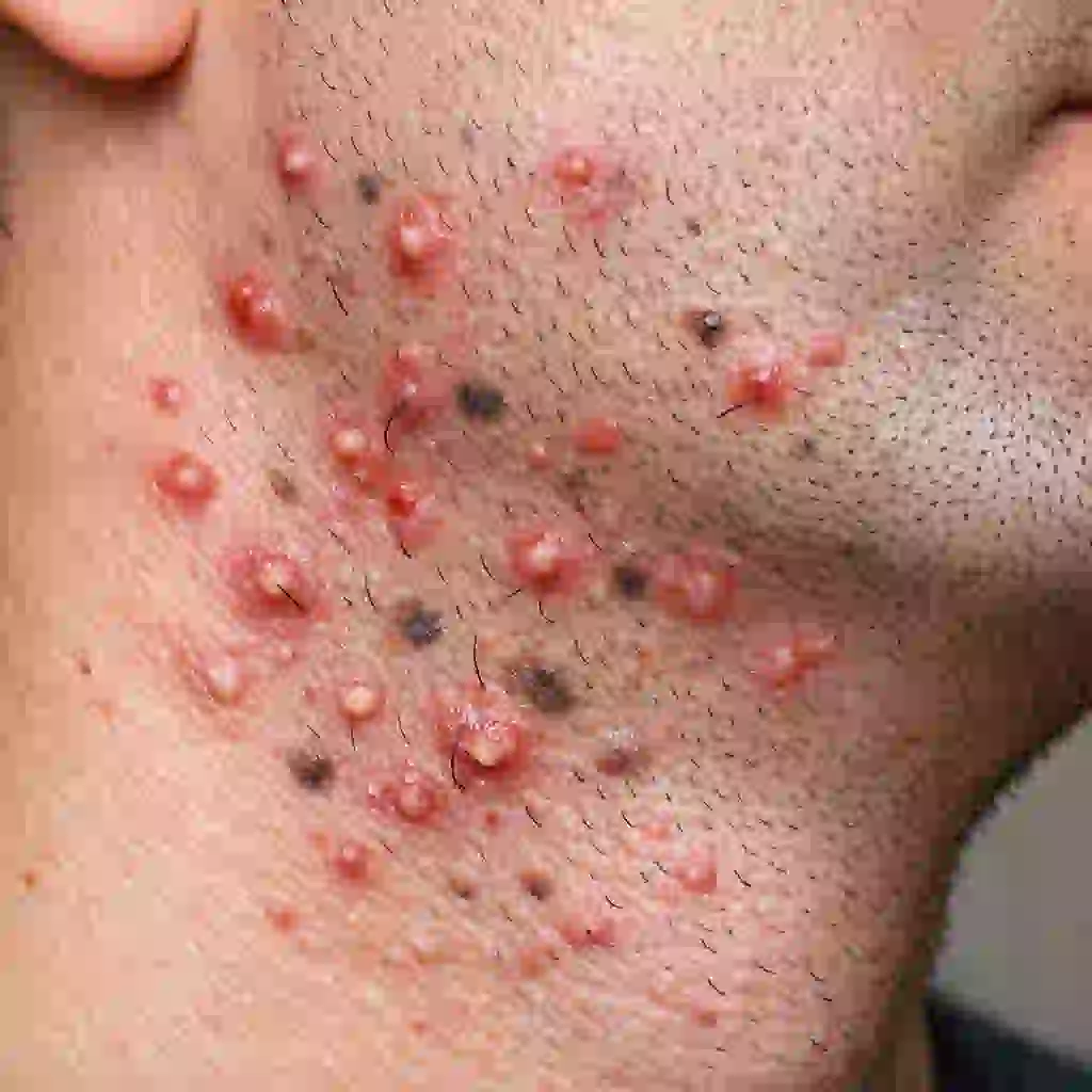 Close-up of a man's neck suffering from severe shaving damage and irritation, highlighting why many seek a permanent solution like electrolysis vs laser hair removal.