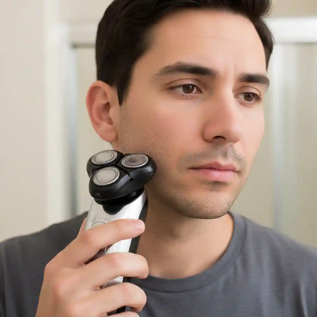 Side-by-side comparison image showing the results of an electric shaver versus a manual razor, illustrating why manual razors are better for how to get rid of 5 o clock shadow.