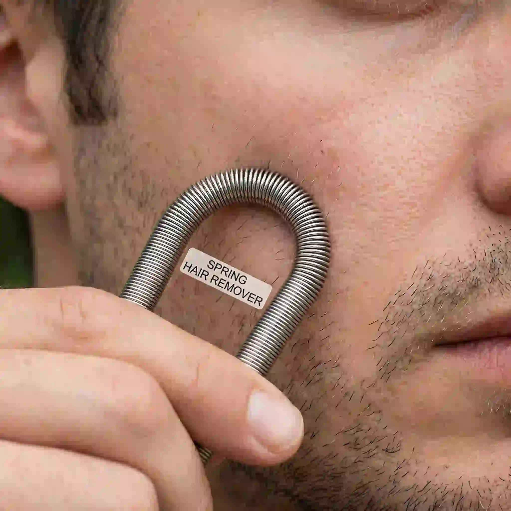 A spring hair remover tool bent in a U-shape, effective for pulling out stray hairs and managing how to remove patchy beard precisely.