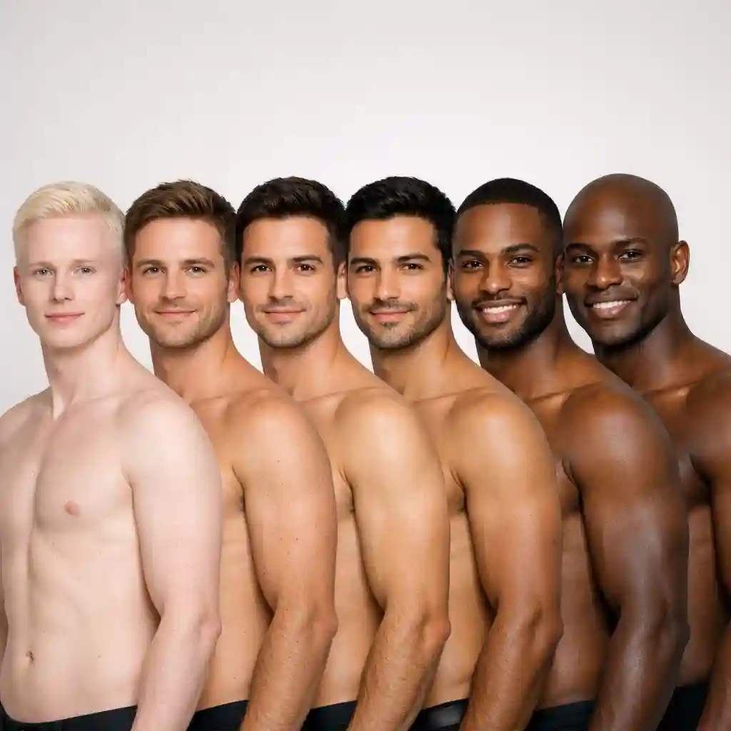 Fitzpatrick skin tone scale chart used by clinicians to determine the safest and most effective laser for beard removal approach based on individual skin and hair color contrast