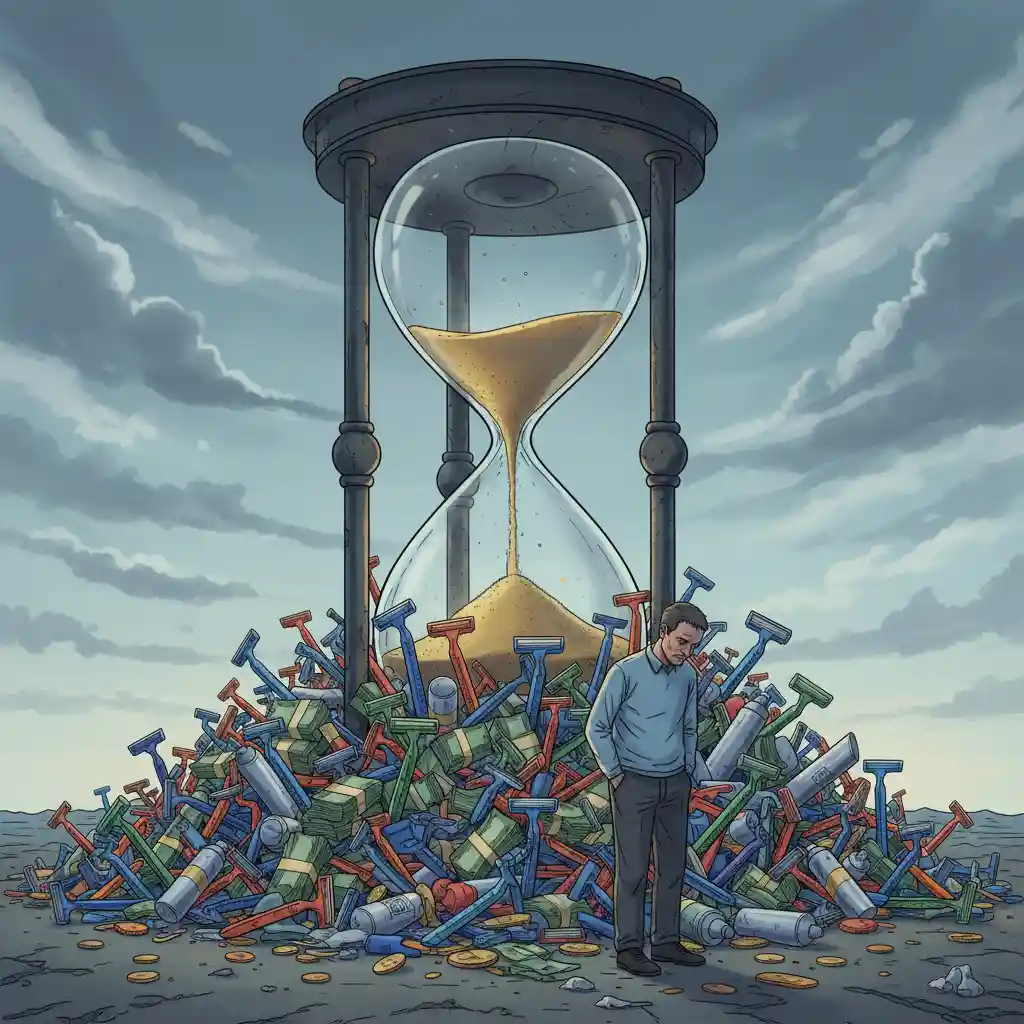 Infographic comparing the high lifetime cost of razors and shaving products versus the one-time investment required for a complete course of permanent facial hair removal for men.