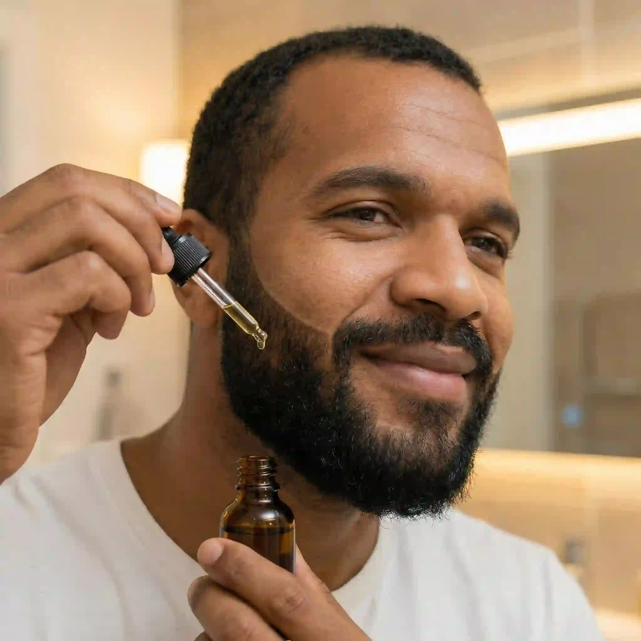 After removing the physical beard liner tool from your face, finish your grooming routine by doing minor touch-ups with a precision trimmer and applying a soothing beard oil to moisturize your clean-shaven skin.
