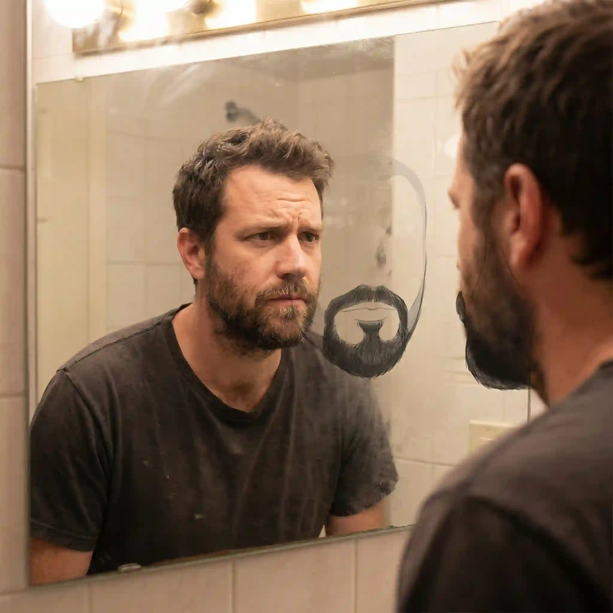 Addressing patchy growth problems when finding ideal beard styles by face shape - demonstrating an elegant anchor beard style that completely avoids sparse cheek areas.