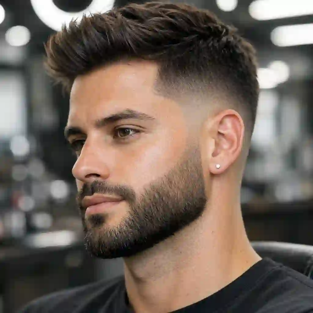 A trend-forward Faded Beard illustrating a seamless, professional taper from the sideburns directly into the facial hair, adding a clean and contemporary edge to traditional beard styles.