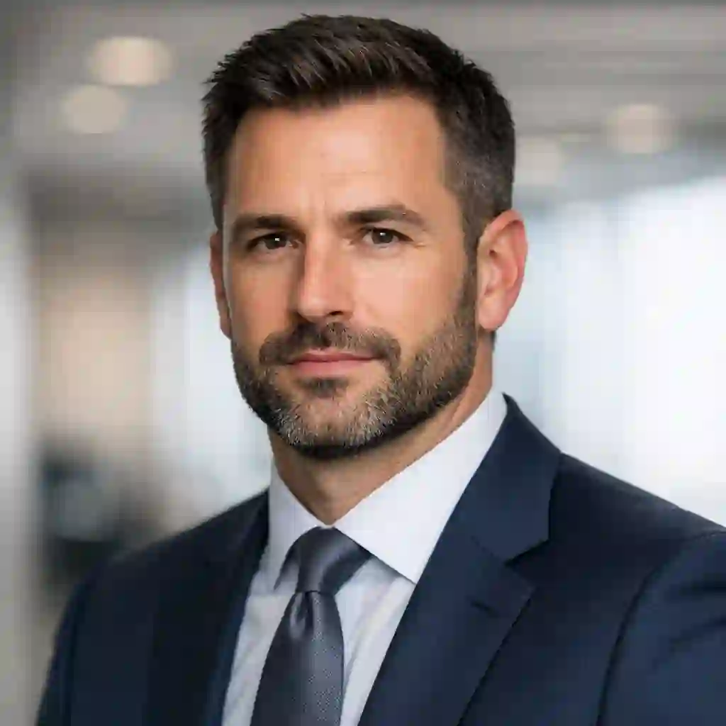 A professional man sporting the Short Boxed Beard, highlighting its neat, trimmed edges and clean lines that make it a highly respected choice among business beard styles.