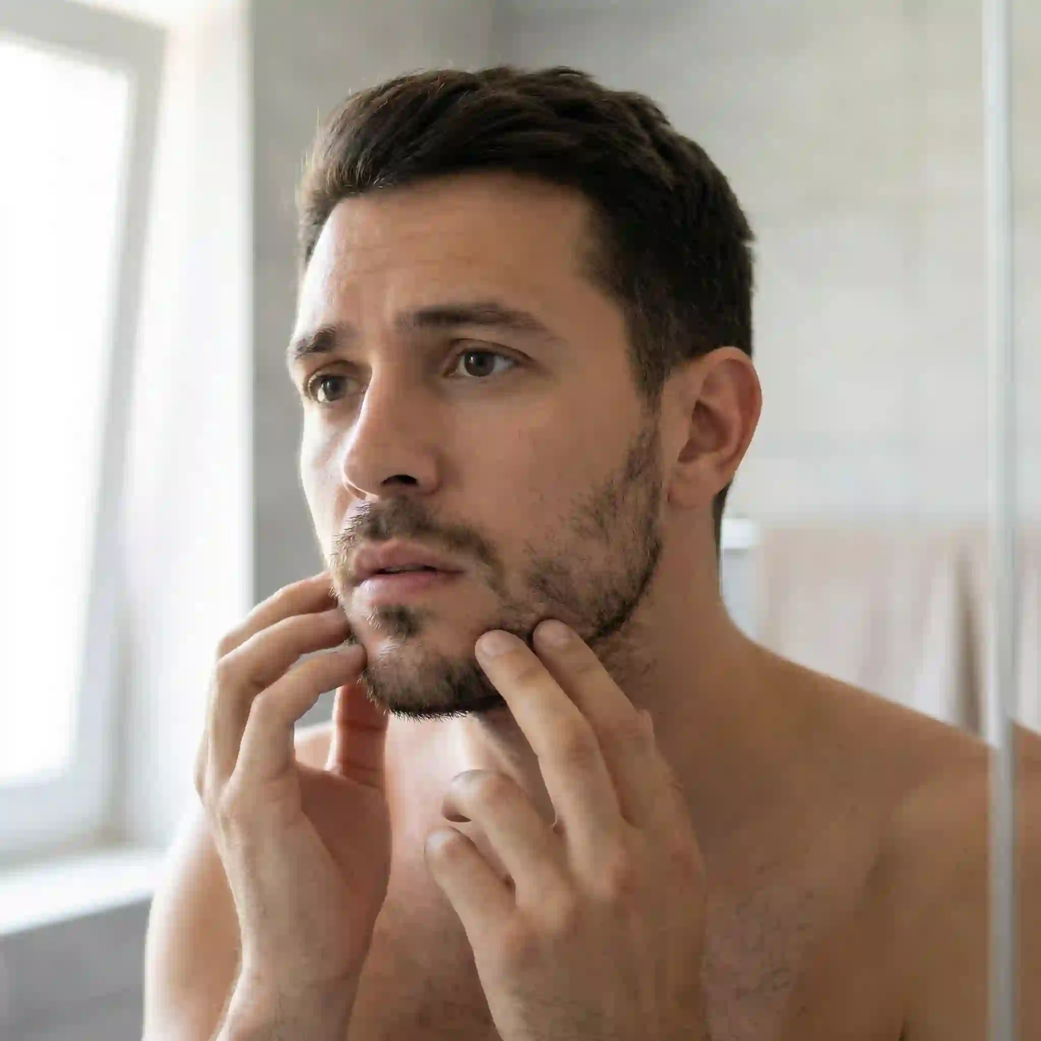 A man experiencing the fear of a bad commitment while asking himself how would you look with a beard before letting his facial hair grow.
