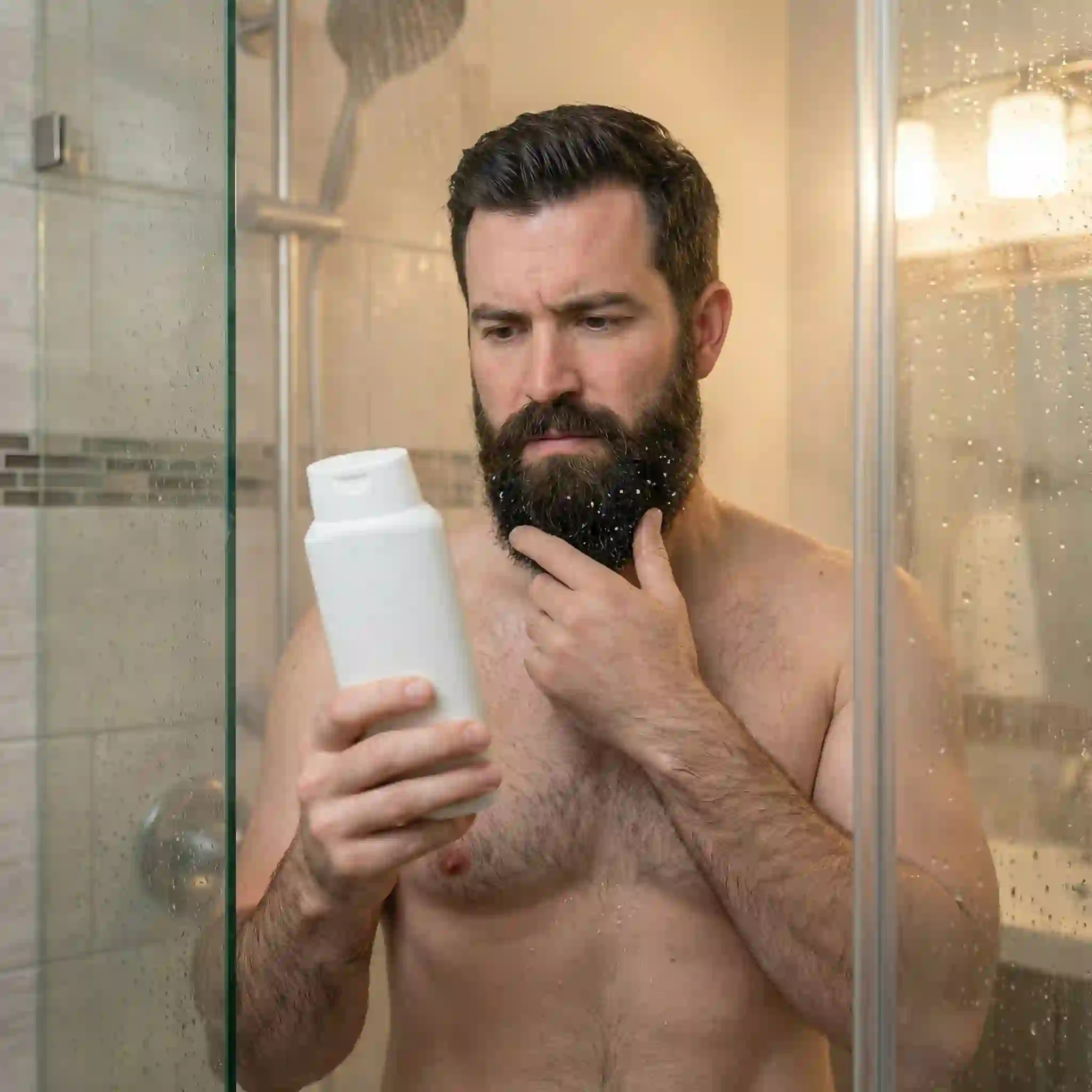 beard dandruff shampoo comparison showing why regular scalp shampoo can strip facial skin and worsen dryness, oil rebound, and beard irritation