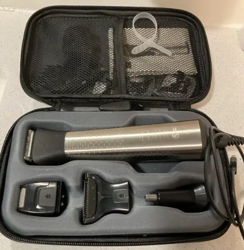 Philips Norelco trimmer presented as a beard enhancer tool for shaping cheek lines, neckline edges, goatee details, and tidy nose grooming routines.