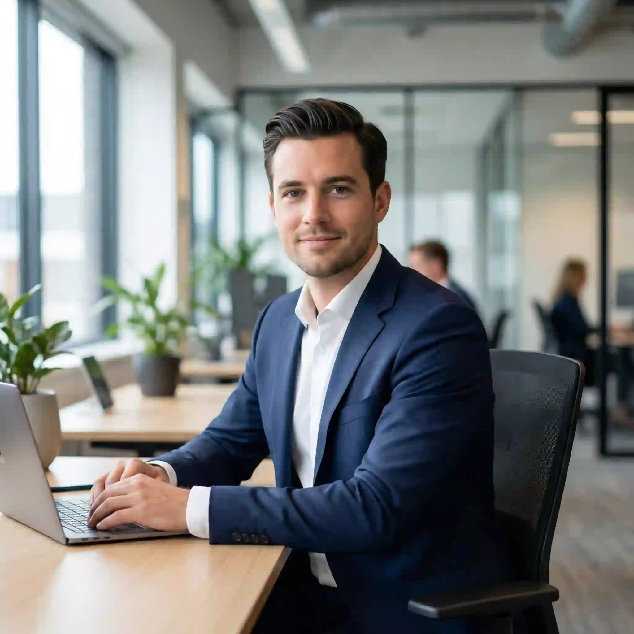 Professional clean shaven appearance in a workplace setting, highlighting how a smooth face can communicate trust, discipline, and attention to detail.