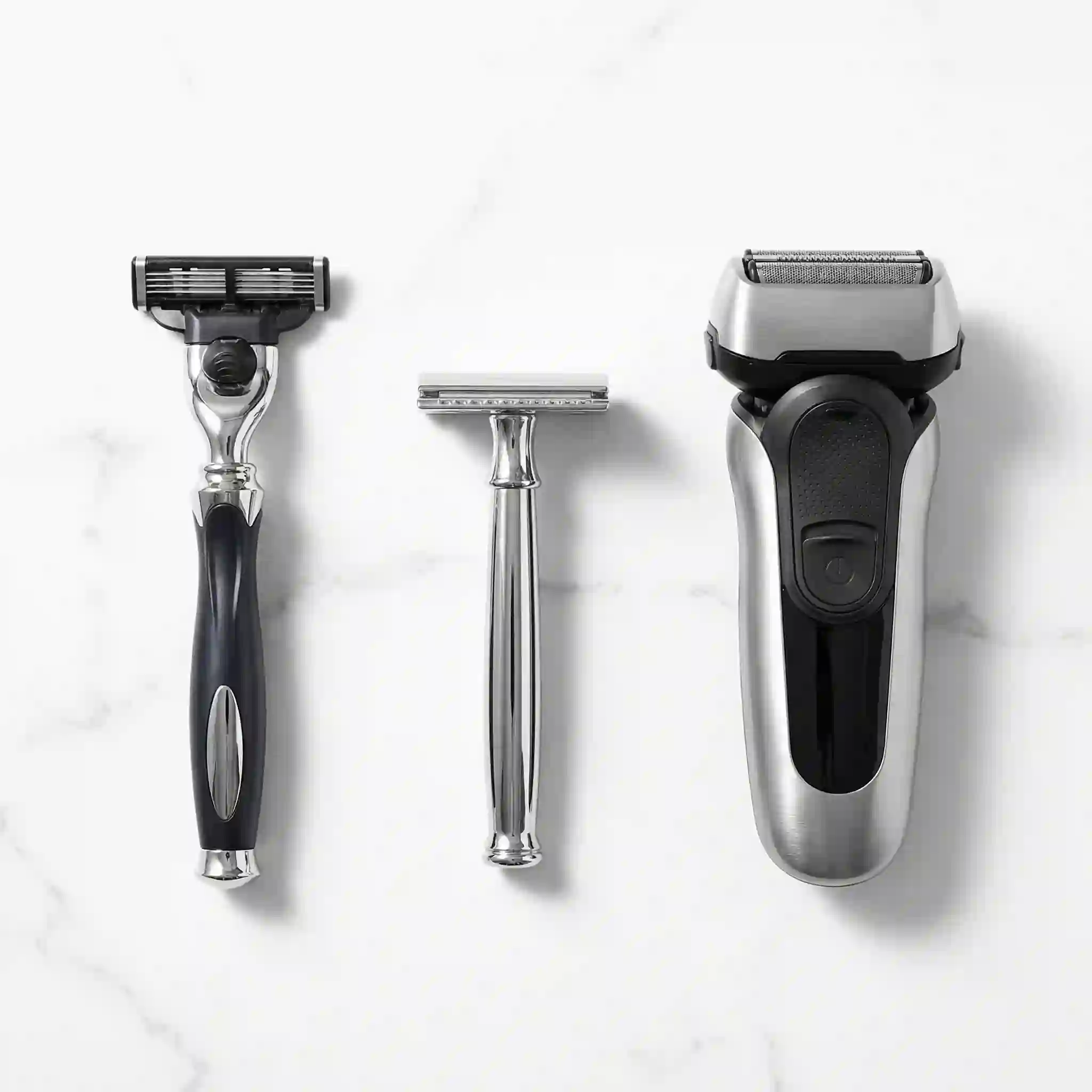 Manual razor and electric shaver options for a clean shaven finish, comparing closeness, skin comfort, time, and long term cost.