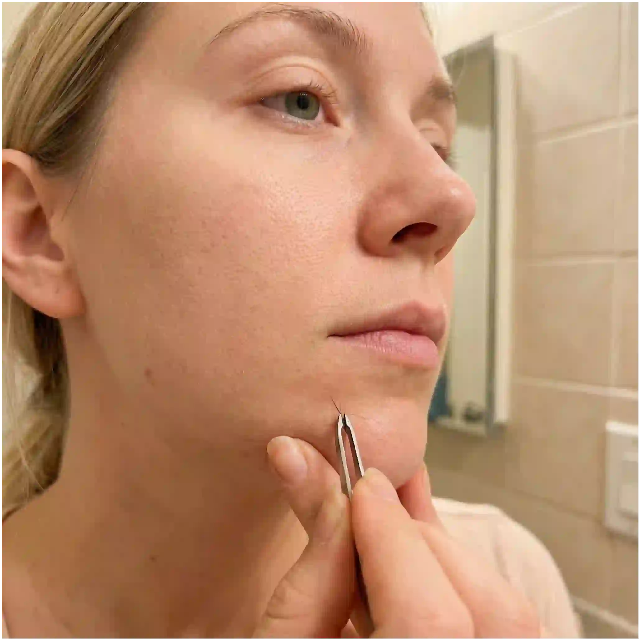 facial hair removal women precision methods with tweezing and threading for eyebrows, upper lip, and isolated chin hairs requiring controlled removal.
