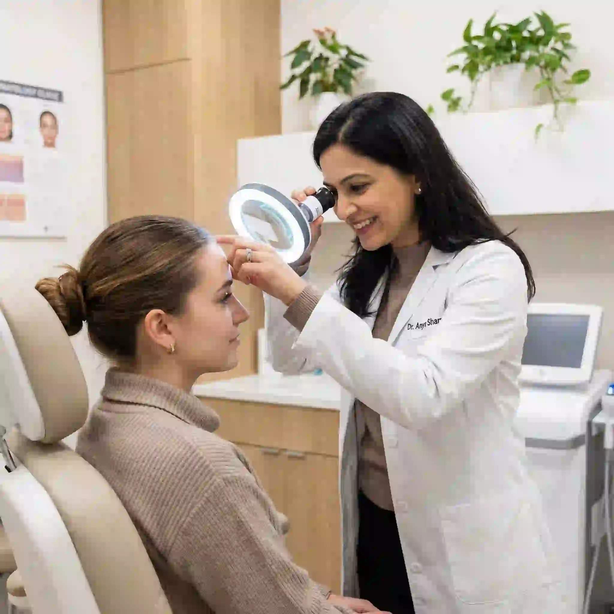hair identifier spray shown in a gentle skincare context, reminding users to patch test, choose non-comedogenic formulas, and dermaplane with care