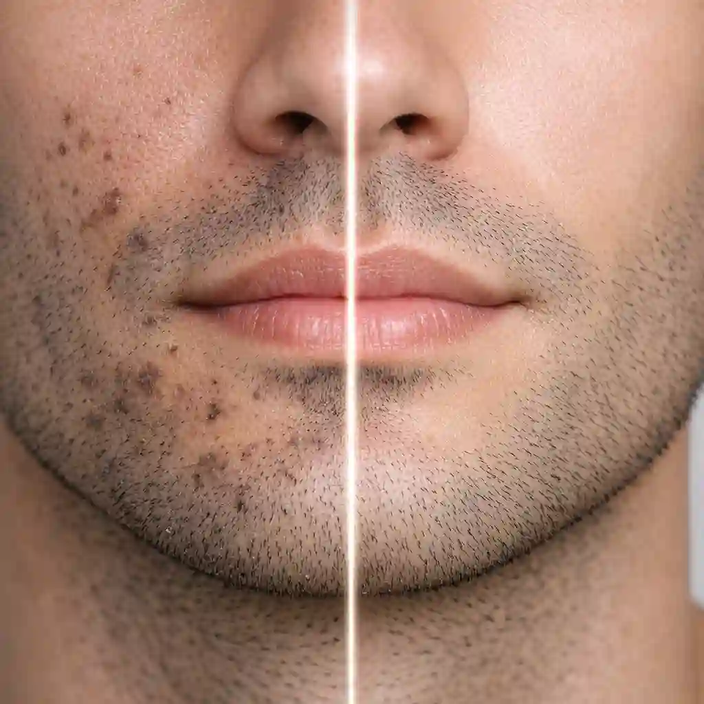 Brightening skincare graphic for how to get rid of razor bumps and fade leftover marks, featuring exfoliating acids and pigment-support ingredients that help improve dark spots over time.