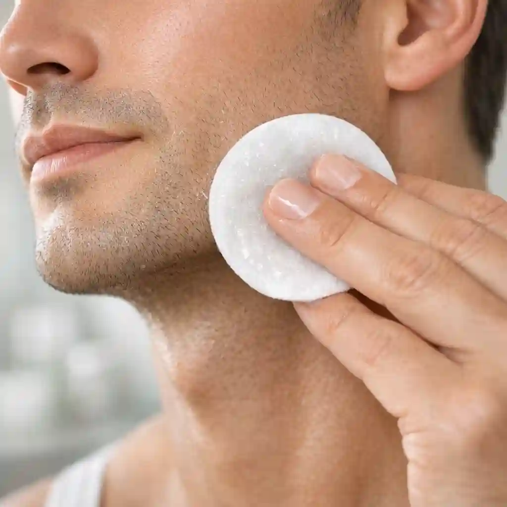 Maintenance routine image for how to get rid of razor bumps by preventing ingrown hairs, using regular chemical exfoliation to clear dead skin and keep new hair growing outward.