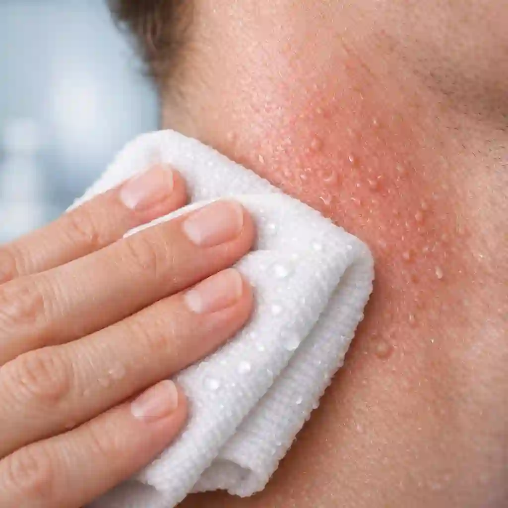 Step-by-step visual on how to get rid of razor bumps using cold and warm compresses, explaining when to calm fresh inflammation and when to loosen trapped ingrown hairs safely.