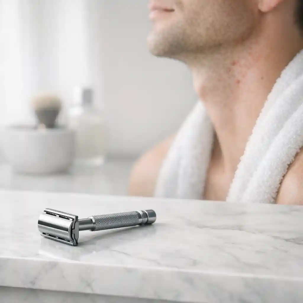 Rest and recovery visual for how to get rid of razor bumps, showing why pausing shaving and exfoliation helps damaged skin heal, lowers friction, and prevents deeper irritation.