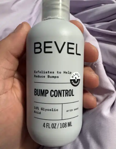 Treatment overview for how to get rid of razor bumps using Bevel Post-Shave Bump Control, designed for coarse curly hair with gentle glycolic acid exfoliation and a more hydrating texture.