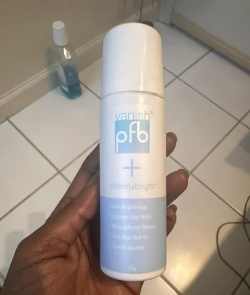 Close-up product visual for how to get rid of razor bumps with PFB Vanish and Chromabright, combining exfoliating acids and dark spot support for smoother, more even-looking skin.