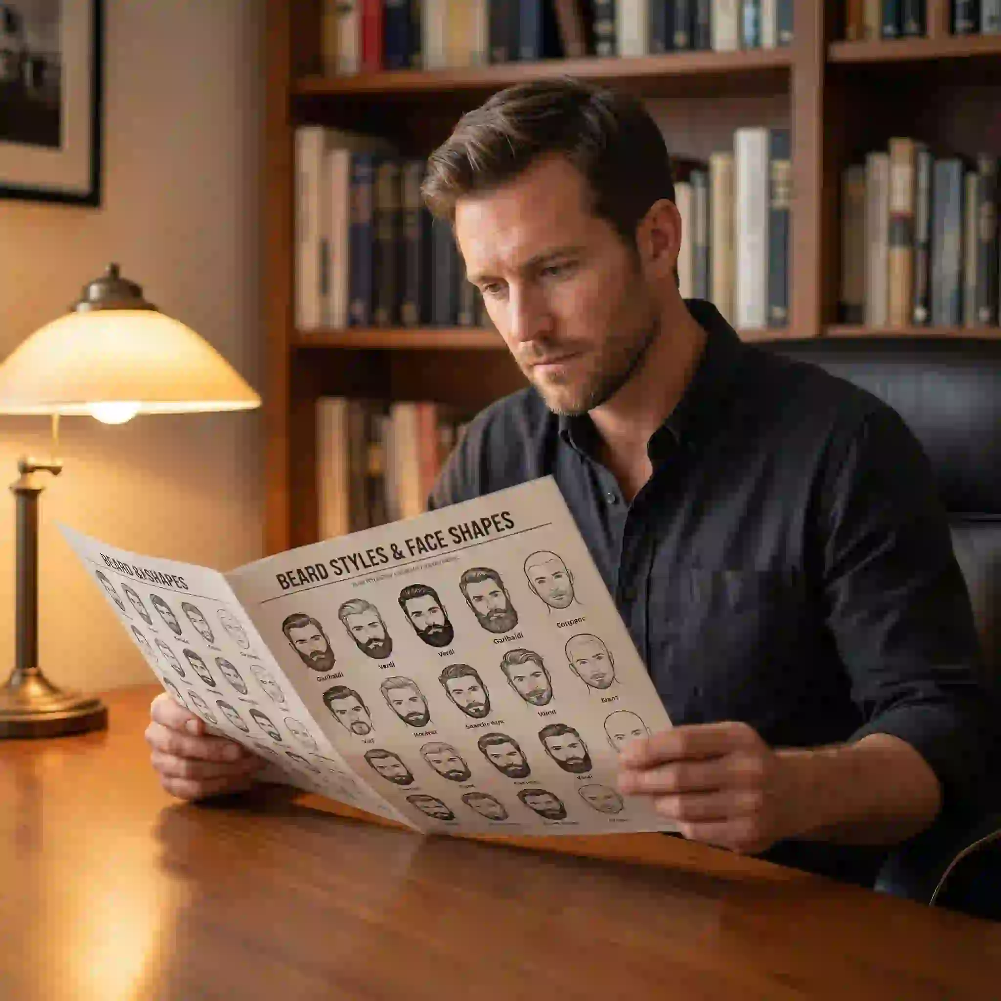 Face shape beard chart showing how to read and match beard styles to round square oval and oblong face shapes