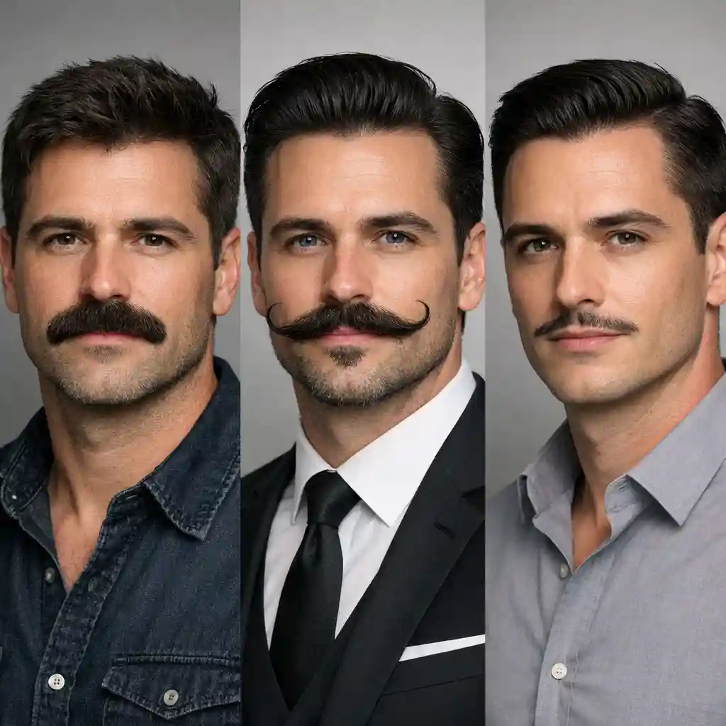 Virtual mustache style try-on tool using AI to instantly remove facial hair and preview various mustache looks risk-free