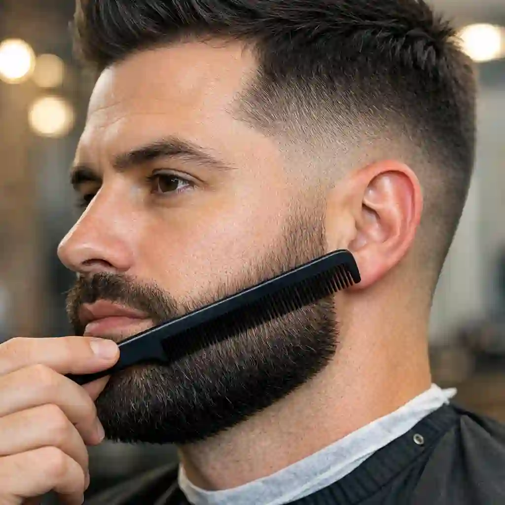 Beard fade blending technique using progressively shorter guards in upward strokes for a smooth gradient effect