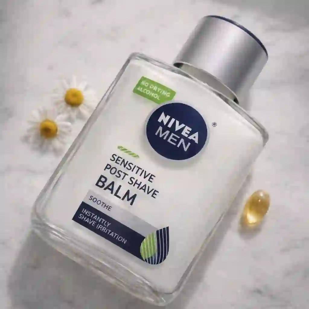 Nivea Sensitive Post Shave Balm review card for sensitive skin aftercare and alcohol free shaving balm guidance