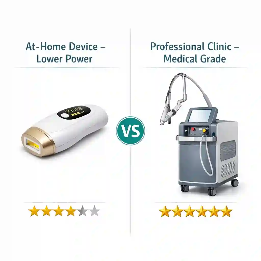 At-home laser hair removal devices vs professional clinic treatment comparison for permanent beard hair removal