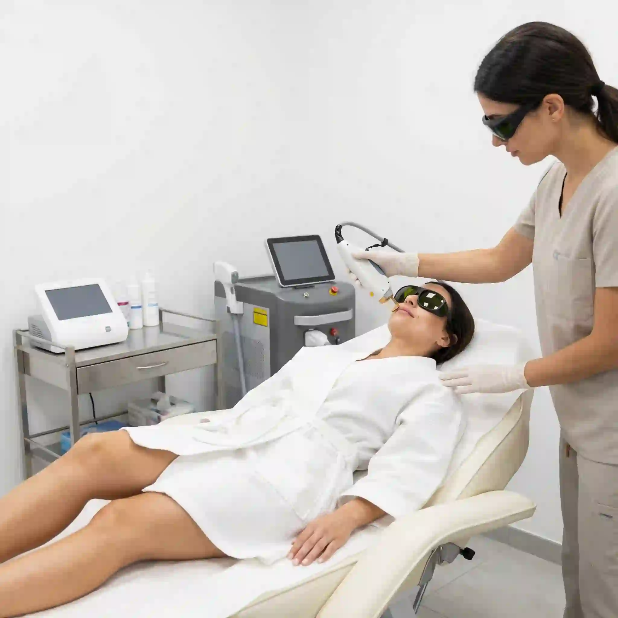 Laser hair removal for women's facial hair showing treatment process results and skin care expectations for dark hair types