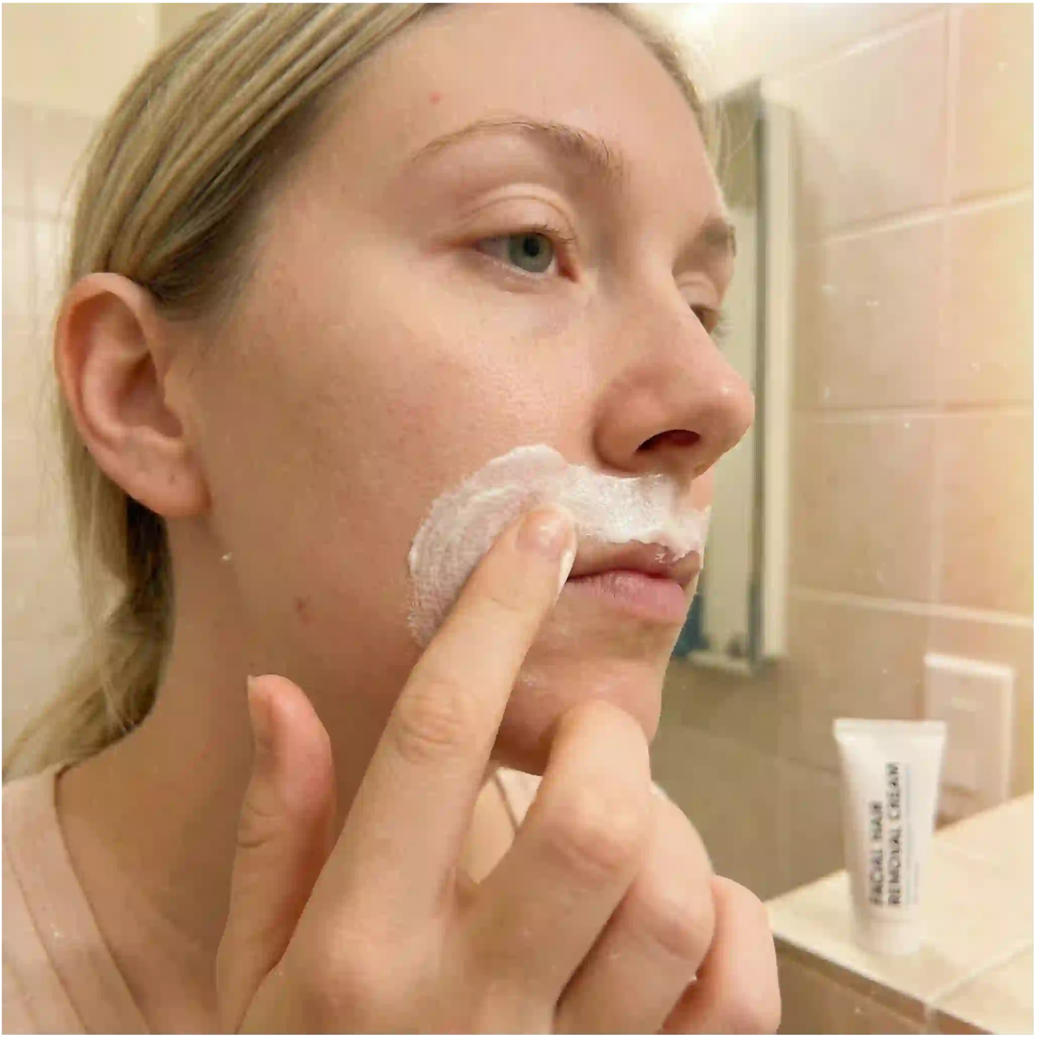 facial hair removal women guide card showing safe method comparisons for peach fuzz, creams, dermaplaning, laser, and sensitive skin routines